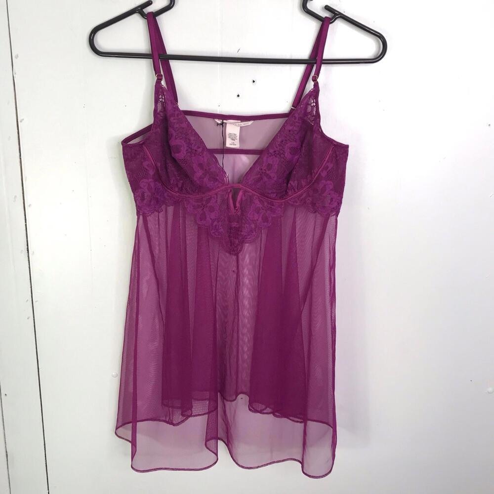Victoria's Secret Sheer Lace Babydoll in Magenta